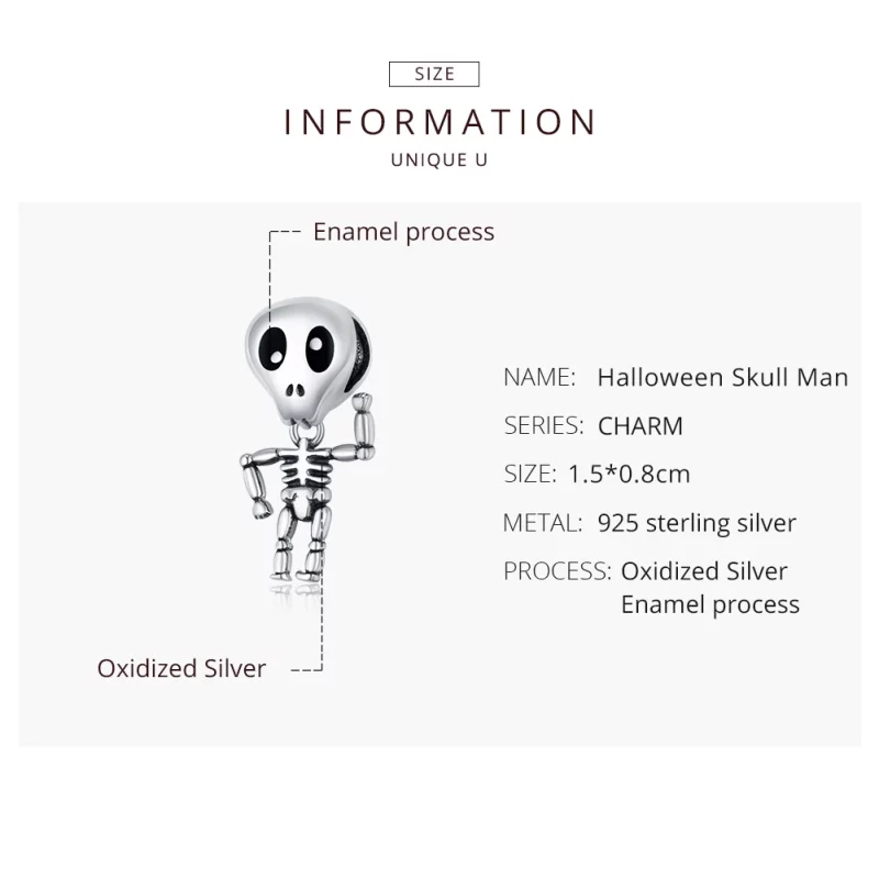 (image pour) Charm Style PANDORA Halloween Crâne Homme - SCC1617 - Afficher 8