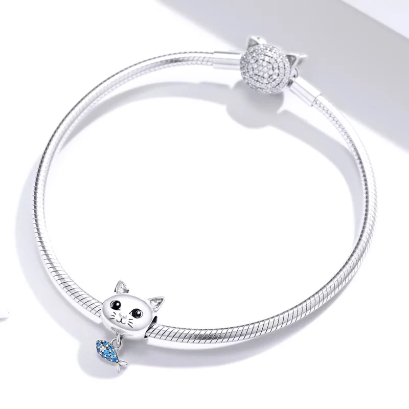 (image pour) Charm Style PANDORA minou avec poisson - BSC226 - Afficher 3