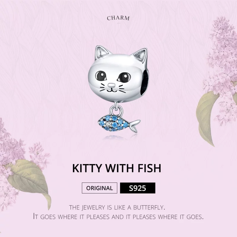 (image pour) Charm Style PANDORA minou avec poisson - BSC226 - Afficher 6