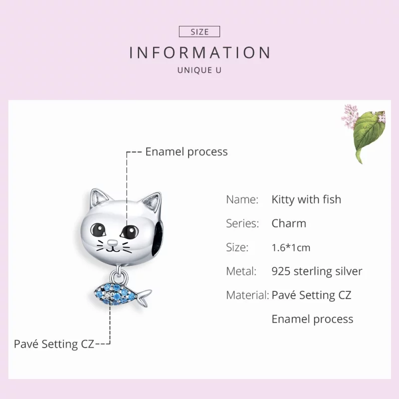 (image pour) Charm Style PANDORA minou avec poisson - BSC226 - Afficher 7