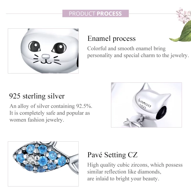 (image pour) Charm Style PANDORA minou avec poisson - BSC226 - Afficher 8