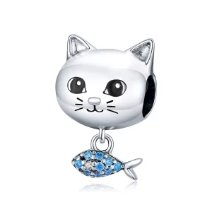 (image pour) Charm Style PANDORA minou avec poisson - BSC226