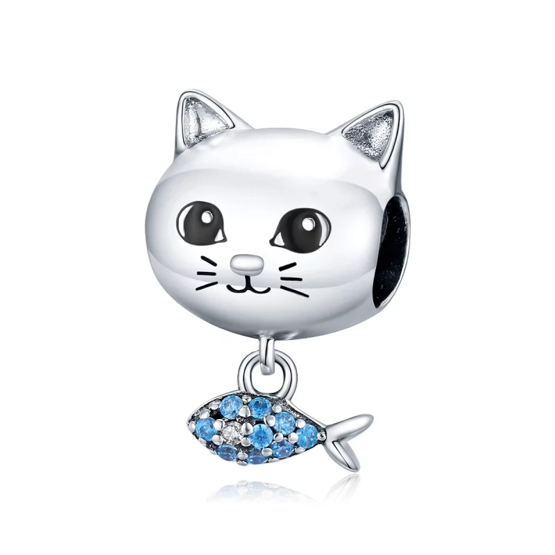 (image pour) Charm Style PANDORA minou avec poisson - BSC226