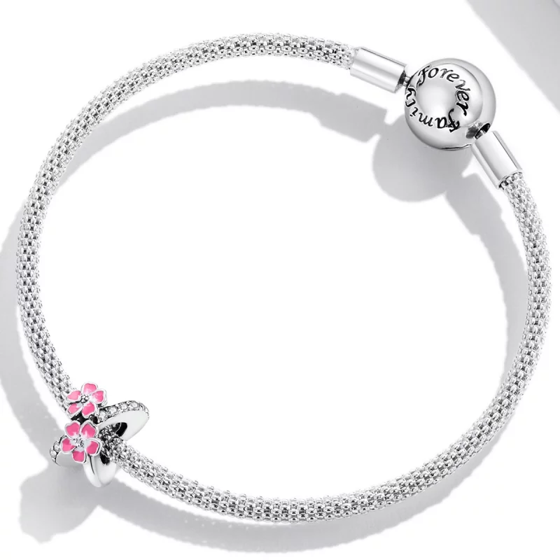 (image pour) Charme d'espacement Pandora Style avec des fleurs roses - SCC2139 - Afficher 3