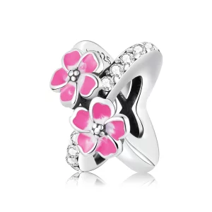 (image pour) Charme d'espacement Pandora Style avec des fleurs roses - SCC2139