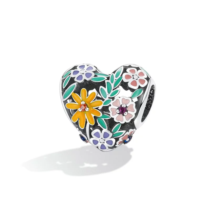 (image pour) Charme en forme de cœur fleuri de style Pandora - BSC590 - Afficher 2