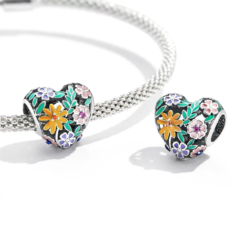 (image pour) Charme en forme de cœur fleuri de style Pandora - BSC590 - Afficher 3