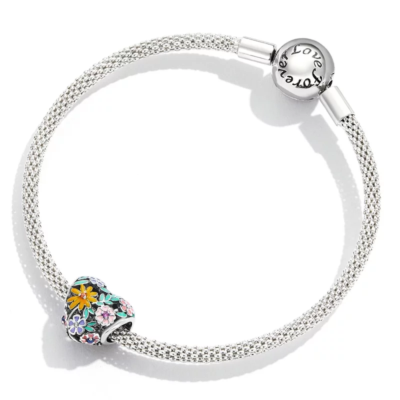 (image pour) Charme en forme de cœur fleuri de style Pandora - BSC590 - Afficher 4