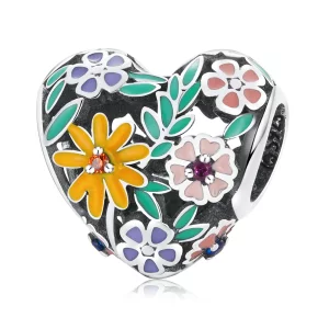 (image pour) Charme en forme de cœur fleuri de style Pandora - BSC590