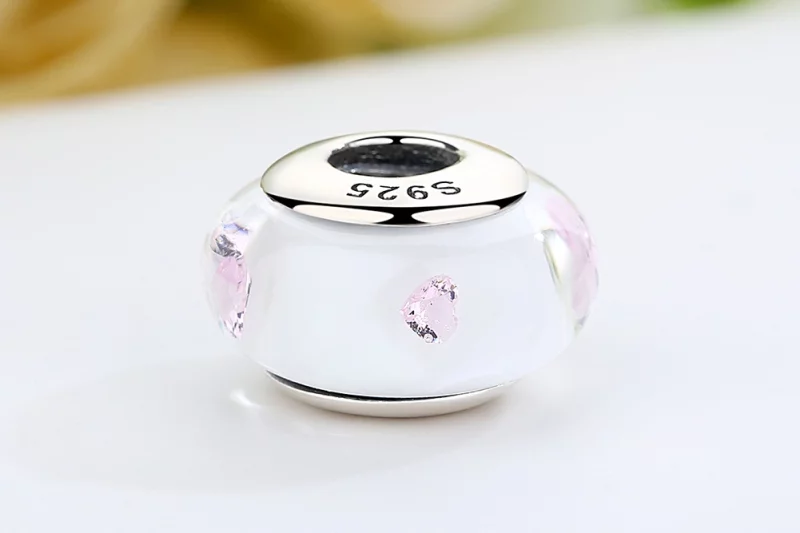 (image pour) Charme en verre de Murano blanc de style Pandora avec des pierres roses - SCZ004 - Afficher 8