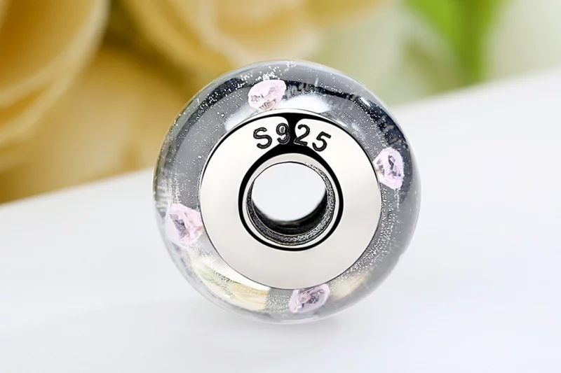 (image pour) Charme en verre de Murano blanc de style Pandora avec des pierres roses - SCZ004 - Afficher 9