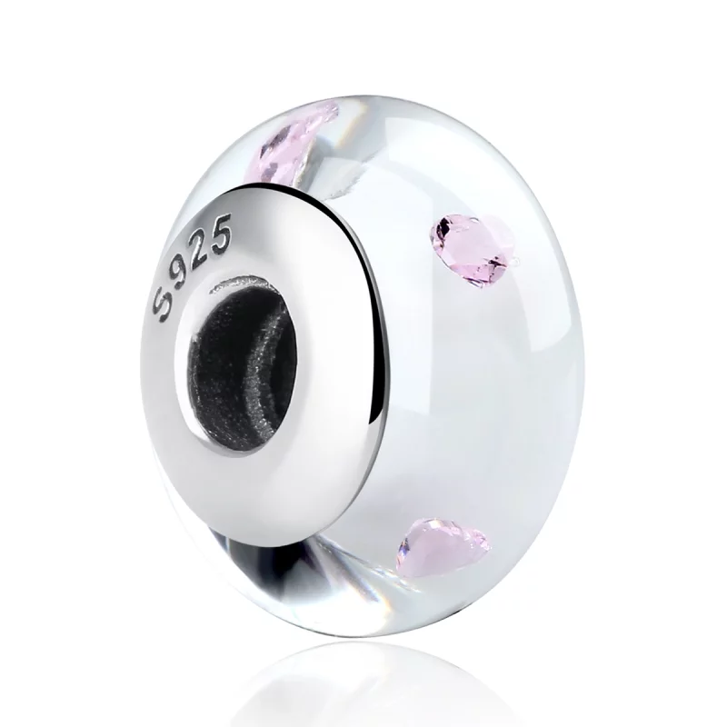 (image pour) Charme en verre de Murano blanc de style Pandora avec des pierres roses - SCZ004