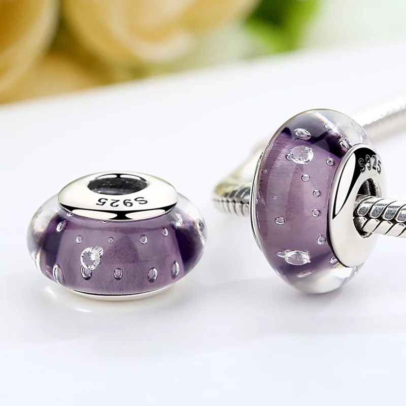 (image pour) Charme en verre de Murano violet de style Pandora - SCZ001 - Afficher 3