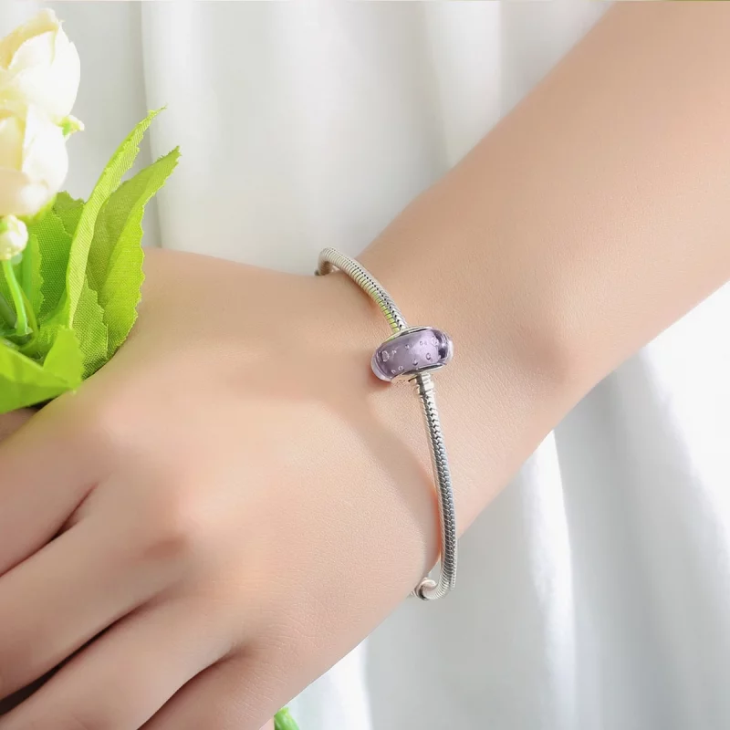 (image pour) Charme en verre de Murano violet de style Pandora - SCZ001 - Afficher 6