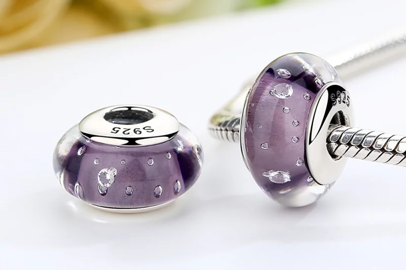 (image pour) Charme en verre de Murano violet de style Pandora - SCZ001 - Afficher 7
