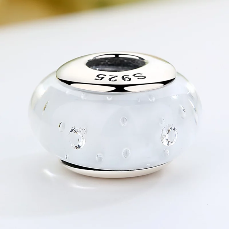 (image pour) Charme en verre murano blanc de style Pandora - SCZ002 - Afficher 3
