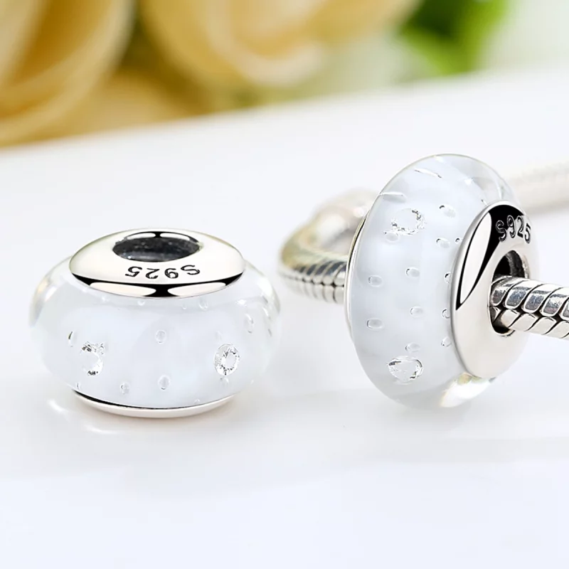 (image pour) Charme en verre murano blanc de style Pandora - SCZ002 - Afficher 5