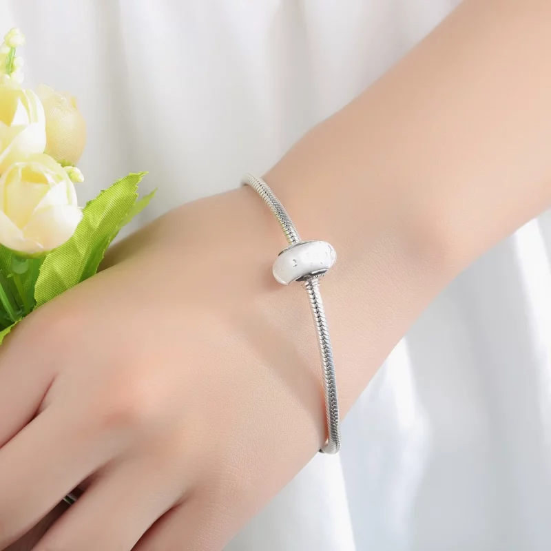 (image pour) Charme en verre murano blanc de style Pandora - SCZ002 - Afficher 6