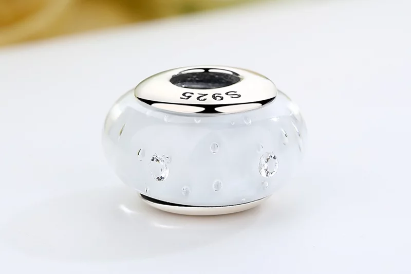 (image pour) Charme en verre murano blanc de style Pandora - SCZ002 - Afficher 7