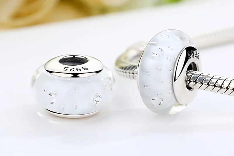 (image pour) Charme en verre murano blanc de style Pandora - SCZ002 - Afficher 8