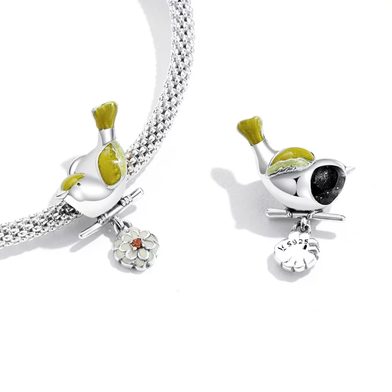 (image pour) Pendentif de style Pandora avec oiseaux et fleurs - Charme Début de Printemps - - Afficher 3