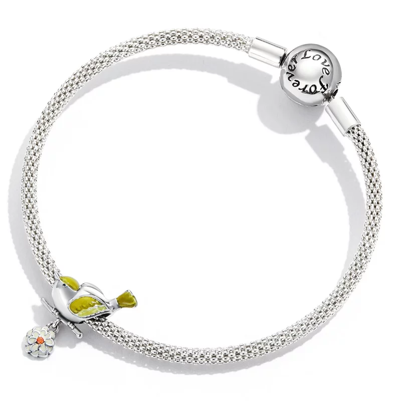 (image pour) Pendentif de style Pandora avec oiseaux et fleurs - Charme Début de Printemps - - Afficher 4