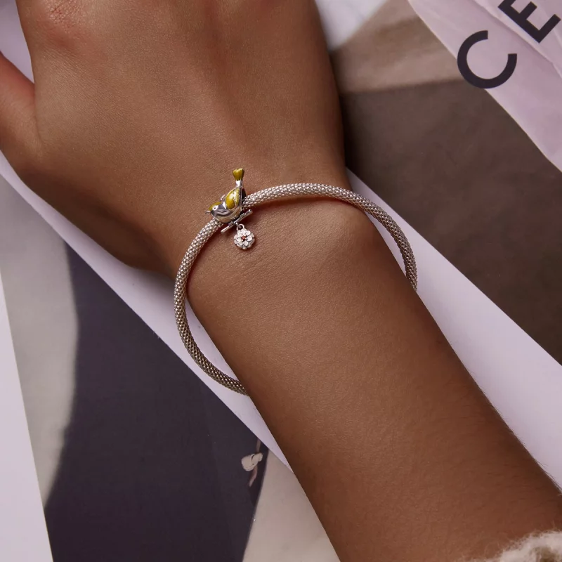 (image pour) Pendentif de style Pandora avec oiseaux et fleurs - Charme Début de Printemps - - Afficher 5