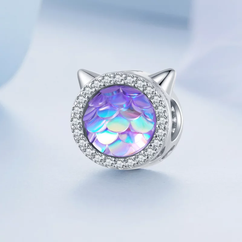 (image pour) Pendentif en forme de tête de chat style Pandora avec motif d'écailles de poisso - Afficher 2