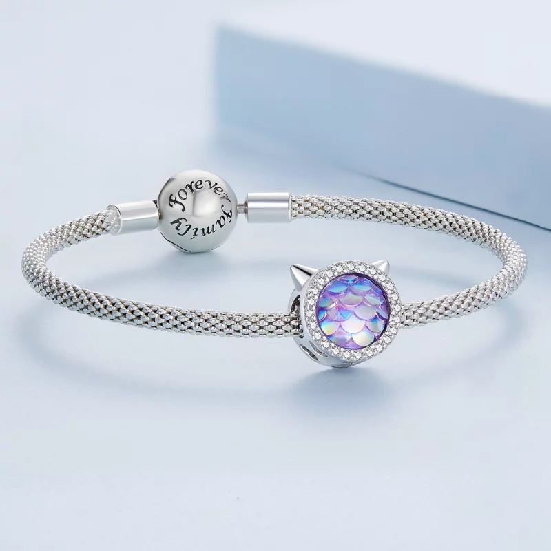 (image pour) Pendentif en forme de tête de chat style Pandora avec motif d'écailles de poisso - Afficher 5
