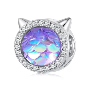 Pendentif en forme de tête de chat style Pandora avec motif d'écailles de poisson - BSC703 (image pour) Pendentif en forme de tête de chat style Pandora avec motif d'écailles de poisson - BSC703