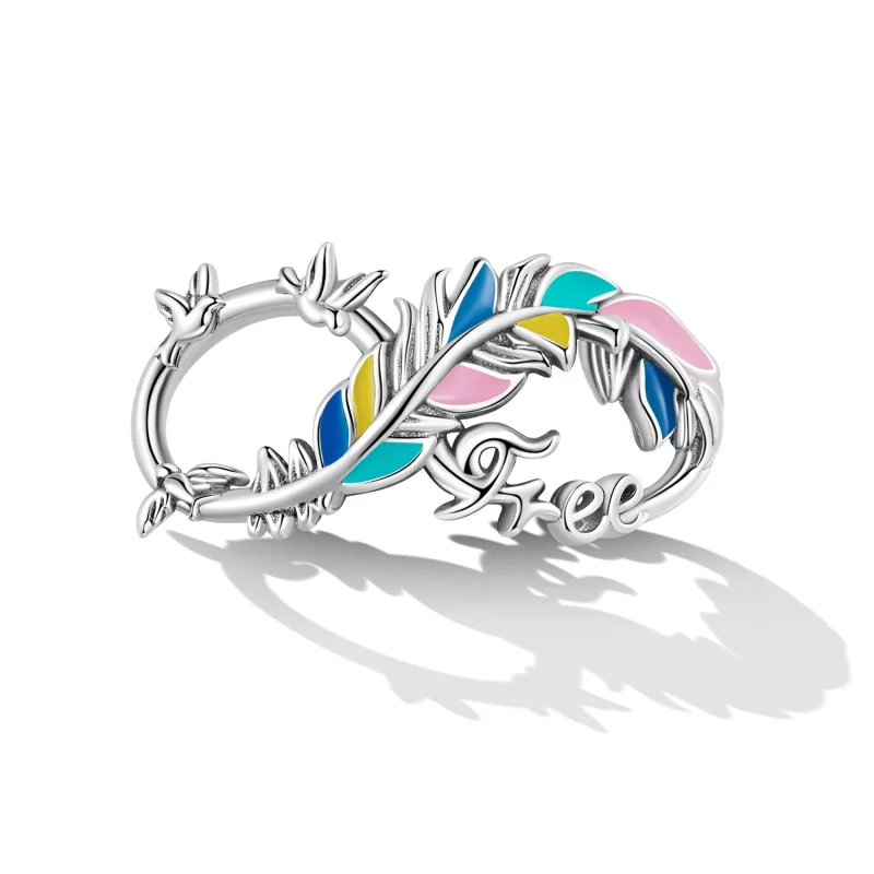 (image pour) Pendentif plume en style Pandora avec symbole infini - SCC2322 - Afficher 2