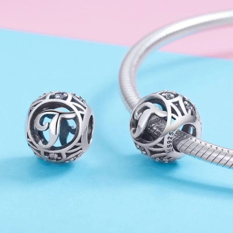 (image pour) Pendentif style Pandora avec lettre "T" - SCC738-T - Afficher 3