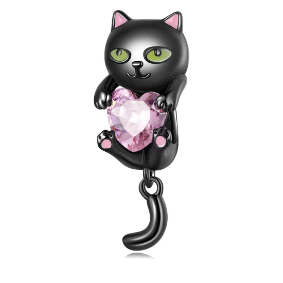 (image pour) Pendentif style Pandora Petit Chat Noir - SCC2329