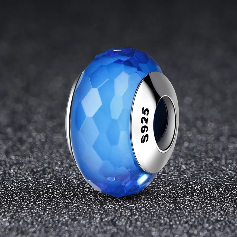 (image pour) Perle en verre de Murano bleu à facettes de style Pandora - SCZ037 - Afficher 2