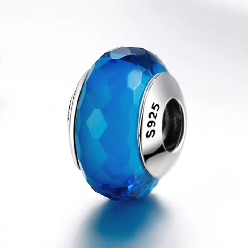 (image pour) Perle en verre de Murano bleu à facettes de style Pandora - SCZ037 - Afficher 3