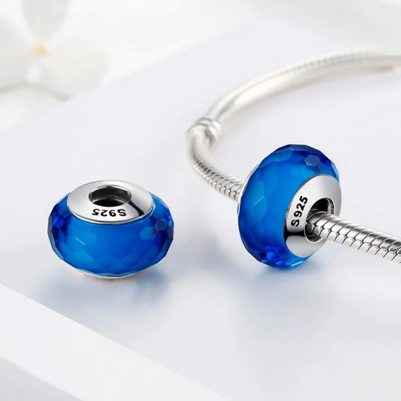 (image pour) Perle en verre de Murano bleu à facettes de style Pandora - SCZ037 - Afficher 4