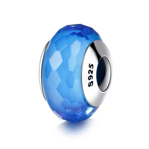 (image pour) Perle en verre de Murano bleu à facettes de style Pandora - SCZ037
