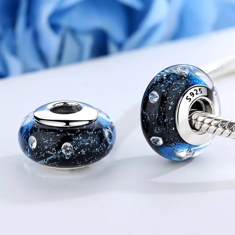 (image pour) Style Pandora Minuit Bouillonnant avec Breloque en Verre de Murano Filetée - SCZ - Afficher 4