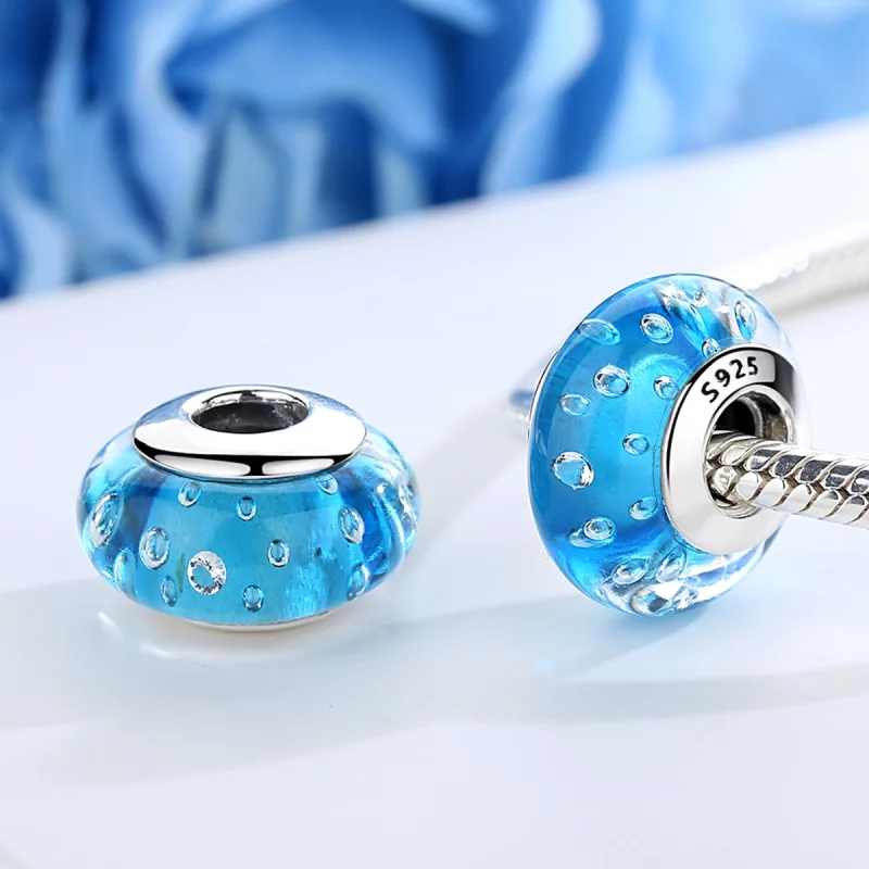 (image pour) Style Pandora tendance bleu avec breloque en verre de Murano fileté - SCZ029 - Afficher 3