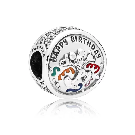 (image pour) Charm Mickey Mouse joyeux anniversaire en Argent PANDORA France - 7501057371912P