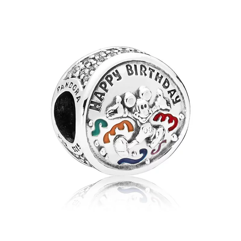 (image pour) Charm Mickey Mouse joyeux anniversaire en Argent PANDORA France - 7501057371912P