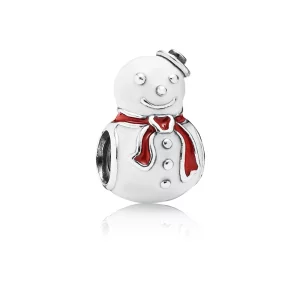 (image pour) PANDORA - Bonhomme de neige joyeux, émail blanc et rouge - 791406ENMX
