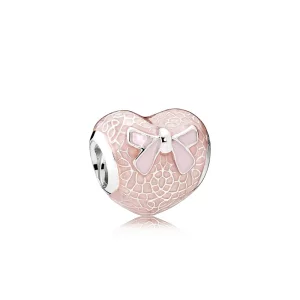 (image pour) PANDORA - Charm Cœur en Dentelle et Nœud Roses - 792044enmx