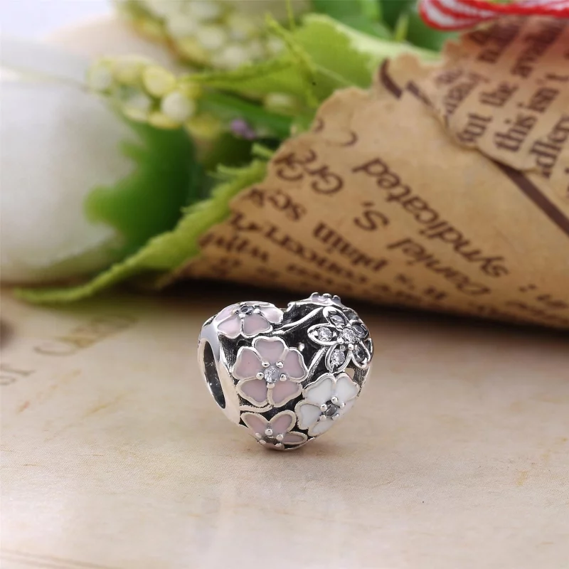 (image pour) PANDORA - Charm Cœur Fleurs Poétiques - 791825ENMX - Afficher 2