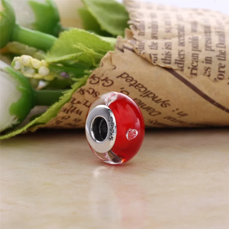 (image pour) PANDORA - Charm Murano Cœur Cerise - 791664PCZ - Afficher 3