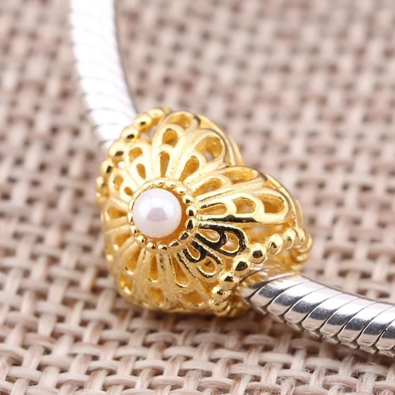 (image pour) PANDORA - Cœur rétro, perle blanche - 750822P - Charms - Afficher 2