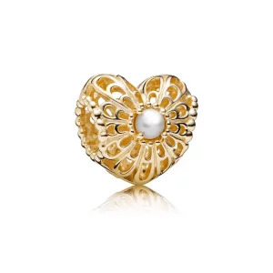 (image pour) PANDORA - Cœur rétro, perle blanche - 750822P - Charms