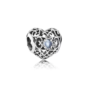 PANDORA - Cœur Signature Aigue-Marine - 791784NAB (image pour) PANDORA - Cœur Signature Aigue-Marine - 791784NAB