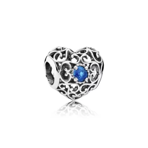 PANDORA - Cœur Signature Cristal Bleu - 791784NLB (image pour) PANDORA - Cœur Signature Cristal Bleu - 791784NLB