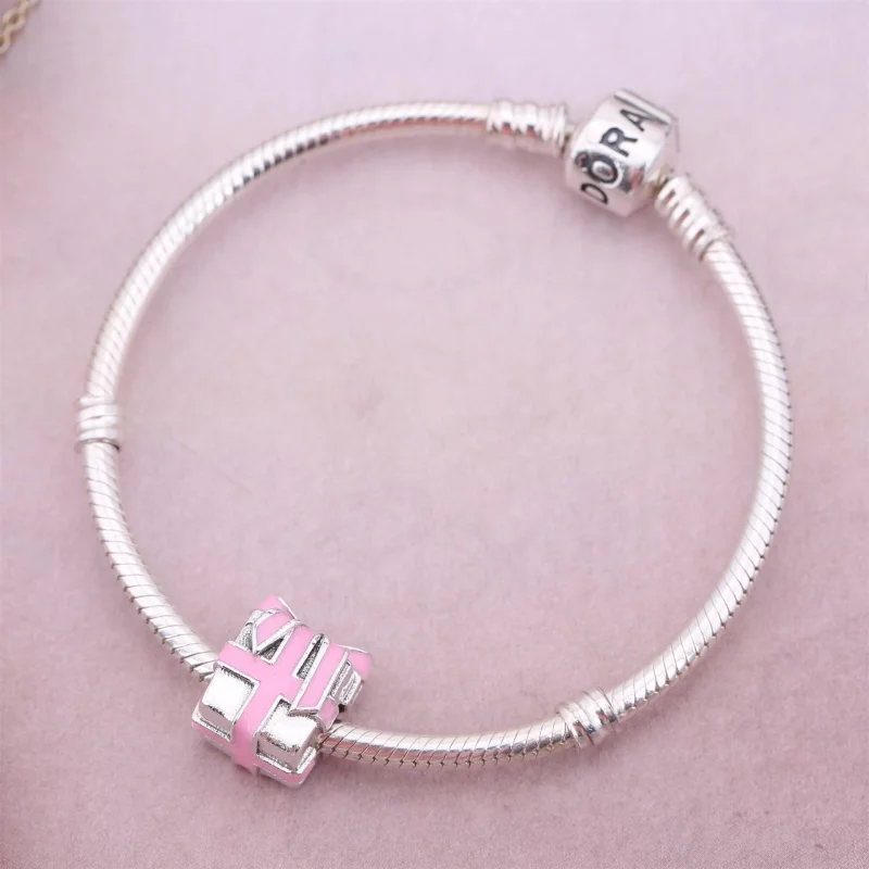 (image pour) PANDORA - Enveloppée d’amour, émail rose pâle - 791132EN24 - Charms - Afficher 2